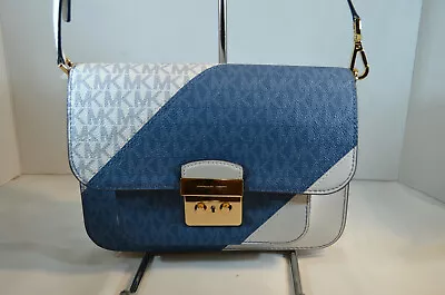 NWT $328 MICHAEL KORS Sloan Editor Chambray Multi LG Leather Shoulder Bag Blue  • $137