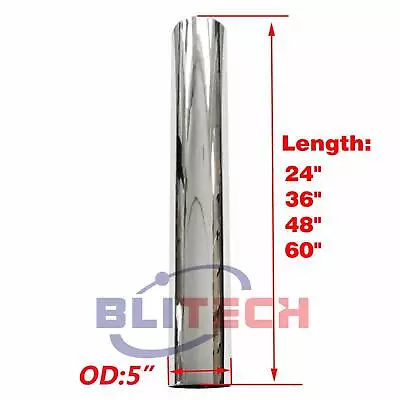 5 Inch Chrome Straight Stack Pipe 5  OD X 24  36  48 60  Inch Truck Exhaust Tube • $69.90