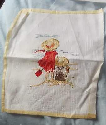 AOY Boy And Girl With Teddy On Beach Cross Stitch To Finish - No Chart • £6.50