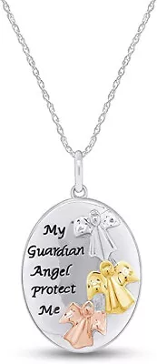 My Guardian Angel Protect Me Two Tone Pendant Necklace In 925 Sterling Silver • $59.79