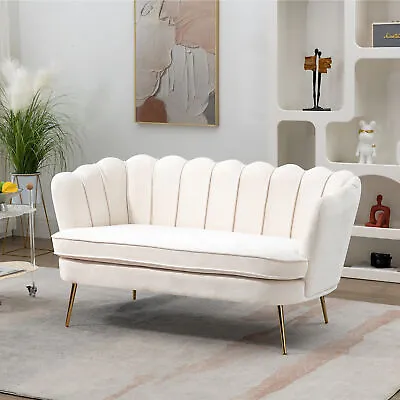 59  Modern Chenille Loveseat Small Sofa  Two-Seater Sofa With Gold Metal Legs • $270.29