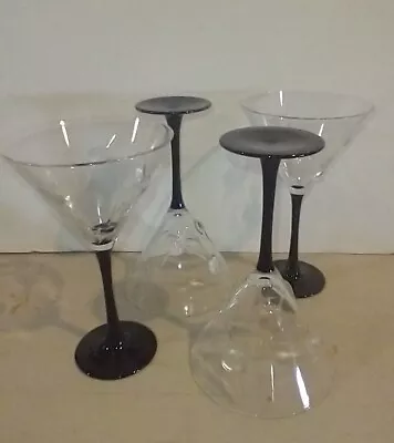 Black Stem Martini Glasses Raised Embossed Olives Toothpick 7.5” Set Of 4 • $25