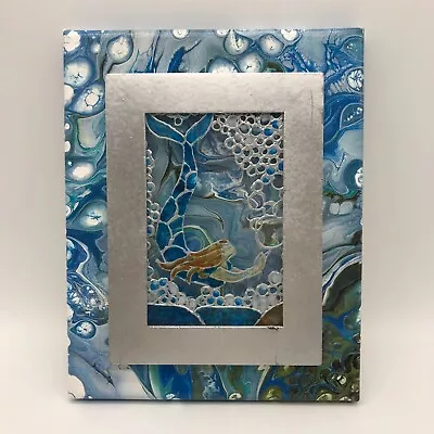 Mermaid Faux Stained Glass Acrylic Paint Pour Wall Art Handmade • $18