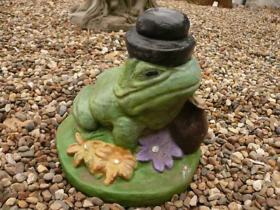 Fat Frog In Hat With Whiskey Jug Vintage Cement/concrete Garden Statue • $114.50