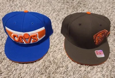 Lot Of Two (2) Mitchell And Ness Fitted Cleveland Cavaliers Browns Hats Size 8 • $16