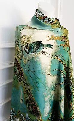 Ladies Green  Gold  Womans  Bird  Print  Long  Dressy  Chic Neck Scarf  Shawl • £44