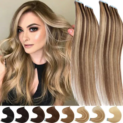 Long Weft Tape In Hair Extensions Human Seamless Balage Gray Soft Hair Clearance • $35.25