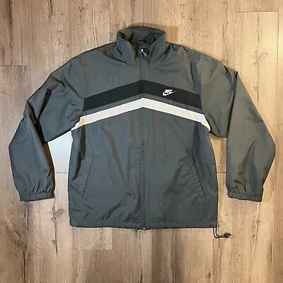 Vintage Nike Jacket Mens Large Gray Full Zip Track Windbreaker Striped Retro Y2K • $23.96