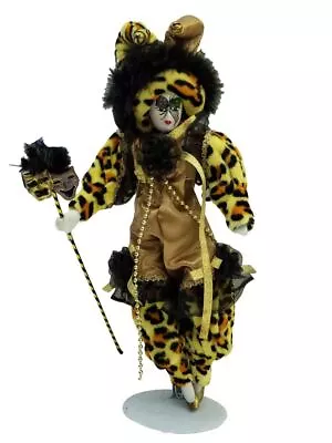 White Mardi Gras Jester Doll 14  Leopard With Stand • $19.79