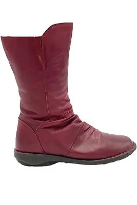 Miz Mooz Leather Wide Width Ruched Mid Boot Pass Bordeaux • $58.39