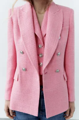 $73.30 • Buy Zara Textured Double-breasted Blazer Pink New Size M Ref. 2324/687