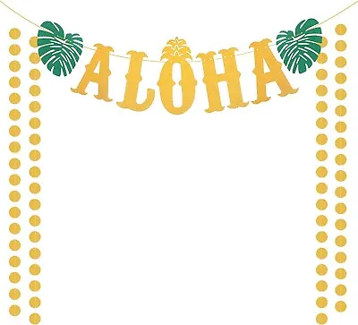 £4.89 • Buy Aloha Banner Hawaii Garland Luau Tiki Decor Gold With Tropical Palm Leaves Party