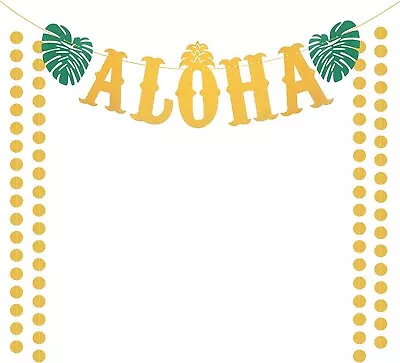 £4.89 • Buy Aloha Banner Hawaii Garland Luau Tiki Decor Gold With Tropical Palm Leaves Party