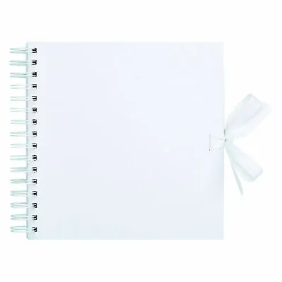 8  Square White Paper Scrapbook Photo Album  Spiral Bound Ribbon Tie 100 Pages • £5.29