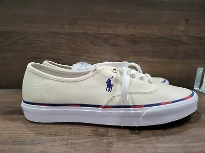 Polo Ralph Lauren Men's Keaton Leather-Trim Canvas Sneakers Ecru 11 New • $43.03