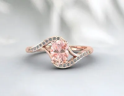 2Ct Oval Natural Morganite Solitaire Engagement Ring 14K Rose Gold Silver Plated • $234.89