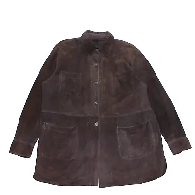 Burberry Suede Leather Buttoned Shirt Mens XL Brown Vintage Soft Designer Italy • £149.99