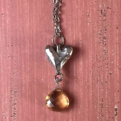 JES MAHARRY PUFFY HEART NECKLACE - Sterling Silver Citrine • $450