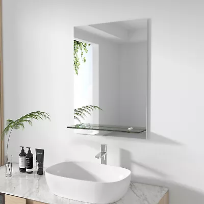 Meykoers Bathroom Mirror With Glass Shelf Frameless Wall Mounted Vanity Mirrors • £34.99