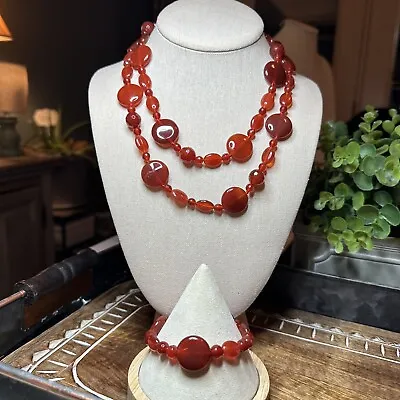 Beautiful Genuine Carnelian Gemstone Necklace 36” & Bracelet Set 7.25” • $119