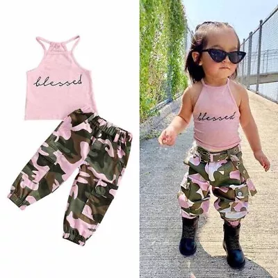 2PCS Toddler Kids Baby Girls Clothes  Tank Top Camouflage Pants Outfits Set • $16.99