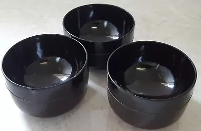 Japanese Rice Noodle Ramen Bowls X 3 Deep Red/Black Vintage Melamine • £9.31