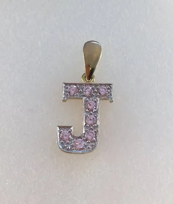 9ct Gold Pink Cubic Zirconia Set Initial J Pendant   3.2cm Drop   2.3grams   NEW • $186.38
