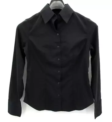 Vtg Express Shirt Womens Small Black Fitted Stretch Button Up Cotton Nylon Blend • $19.66