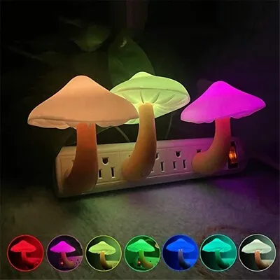 LED Night Light Mushroom Wall Socket Lamp EU UK AU • £8.75