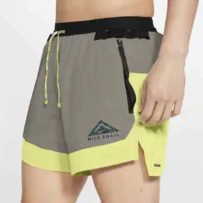 Nike Trail Flex Stride Mens 5  Dri-FIT Lined Running Shorts Yellow Volt S M L XL • $34.98