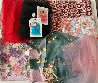 Job Lot 12pcs Japanese Print Fabric Tulle Fabric Sequins Doll Making With Defect • £9.99