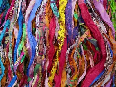 Multi Recycled Sari/Chiffon Silk Ribbon 5 - 10 Yards Or Full Skein BOHO -200Gram • $17.60