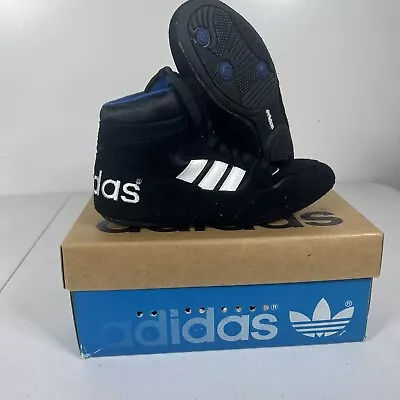 NEW Vintage 1996 Adidas Boys PHANTOM  Jr Junior Wrestling Shoes Sz 1  Black Blue • $199.95