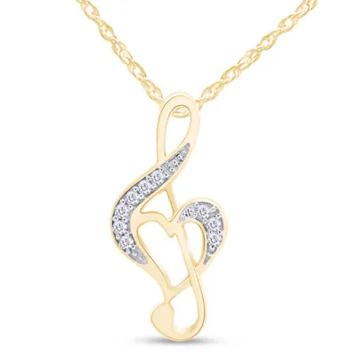 1/10 Ct Round Real Diamond Music Note Heart Pendant Necklace In Sterling Silver • $131.45