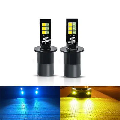 H3 Car LED Fog Light Ice Blue Amber Dual-Color Headlight Bulb 3000LM 30W Lamps • $29.12