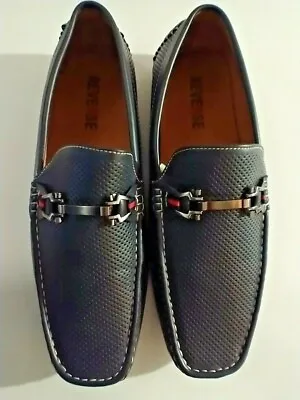 Reverse Shoes Mens 13  F41005 Perforated Loafer Driving Horsebit Buckle Navy NEW • $46.29