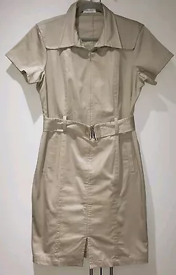 Calvin Klein Belted Safari Shirt Dress Beige Womens  Size 12 • £28.91