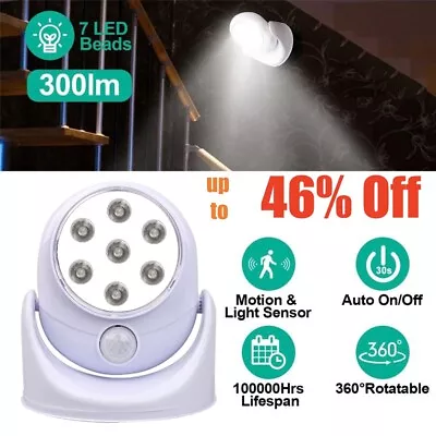 Battery Operated LED Motion PIR Sensor Light Outdoor Garden Patio Wall Lamp 360° • £8.48