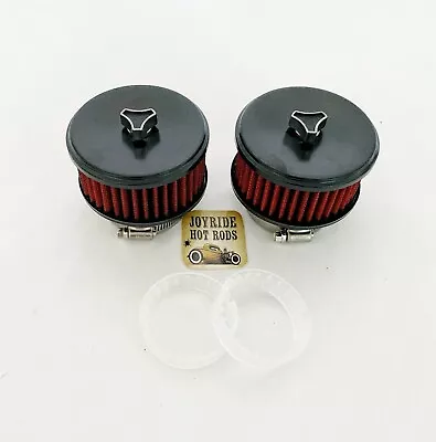 2x 2BRL Black Dished Top Air Cleaners With Red Filters-  2 5/8  Or 2 5/16  Neck • $46.95