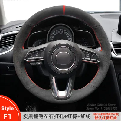 Black Suede Red Marker Car Steering Wheel  Cover For Mazda 3 Axela CX-3 CX-5 CX9 • $62.44