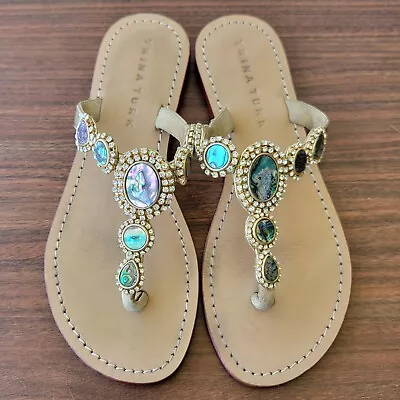 Trina Turk Thong Sandal Embellished Flip Flops 7 Boho Festival • $24