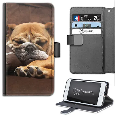 Hairyworm British Bulldog Deluxe PU Leather Wallet Phone Case;Flip Case;Cover • £11.89