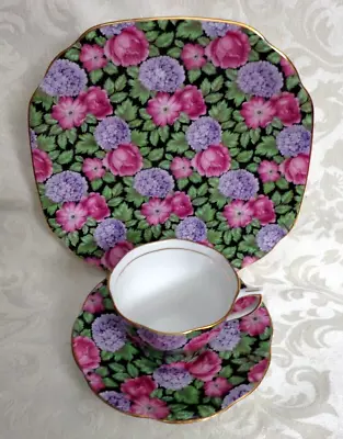 VTG. Rosina Pink Rose & Purple Hydrangea Chintz Teacup  Saucer & Plate  England • $29.99