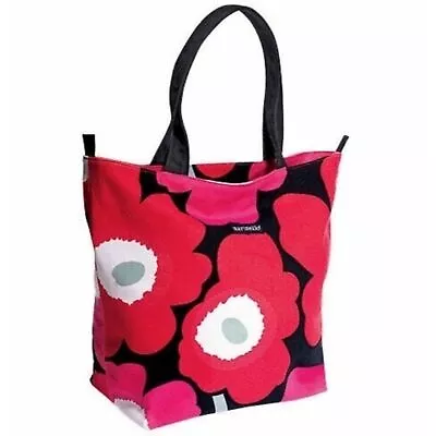 Marimekko Floral Pink Poppy Zip Top Canvas Tote Bag Cancer Awareness • $25