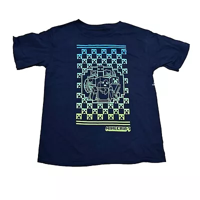 NEW Mojang Minecraft Boys Size S (6/7) Creeper Checker Navy Blue T-Shirt Tee • $9.99