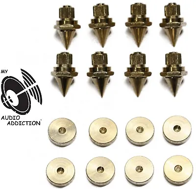 Gold Speaker Spike With Floor Discs Stand Foot Cone Isolation Spikes Set Of 8  • $23.99