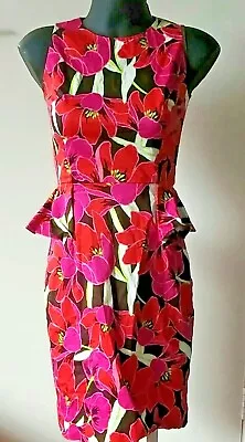 KATE SPADE NEW YORK Sleeveless Tropical Floral Zip Round Neck Peplum Dress 2  • $49.95