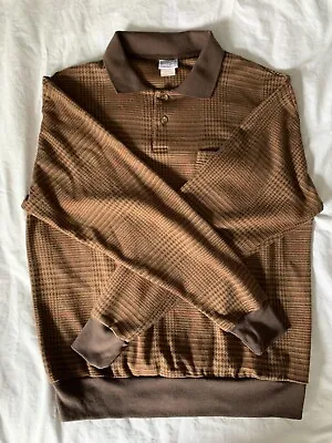 Haband Casual Joe 1/4 Button Brown Long Sleeved Pocketed Shirt • $16