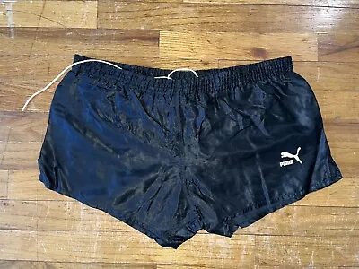 Puma Nylon Shorts 80’S Vintage D6 MEDIUM Running Sprinter Shiny Satin Retro VTG • $43.99