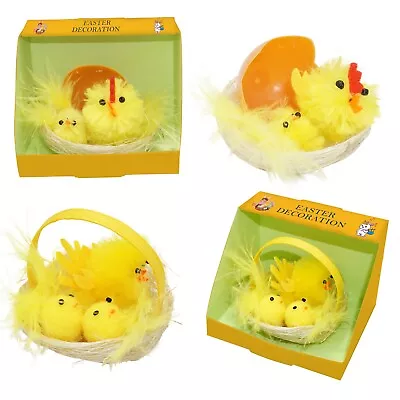 £7.99 • Buy Fluffy Decorative Easter Chenille Chicks & Wooden White Basket, DIY Bonnet Decor